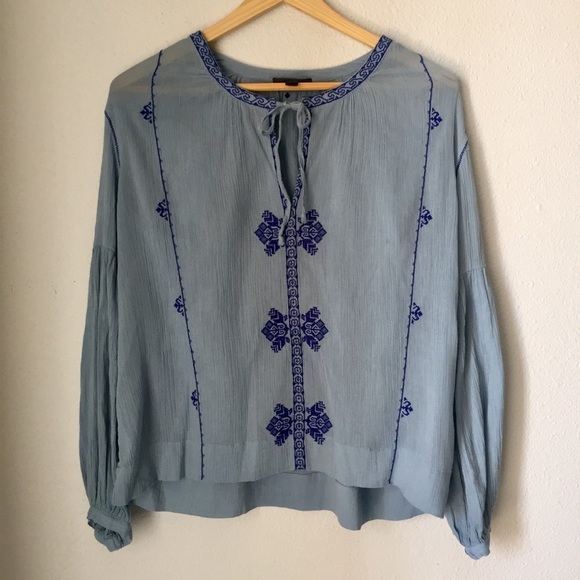 J. Crew Embroidered Gauzy Peasant Top - Picture 5 of 7